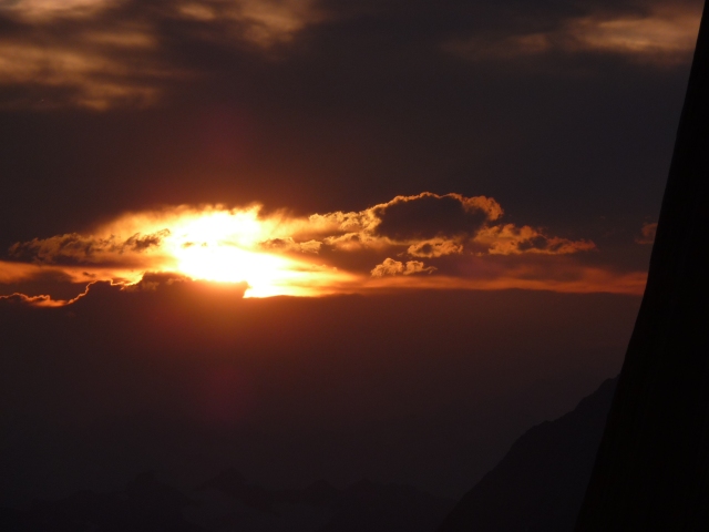Sunset from the bivy ledge on the Beckey-Chouinard - South Howser Tower, Bugaboo Provincial Park